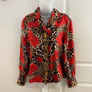 Laurel by Escada Valentines Fav Leopard and Red  Roses Top, sz 10-12